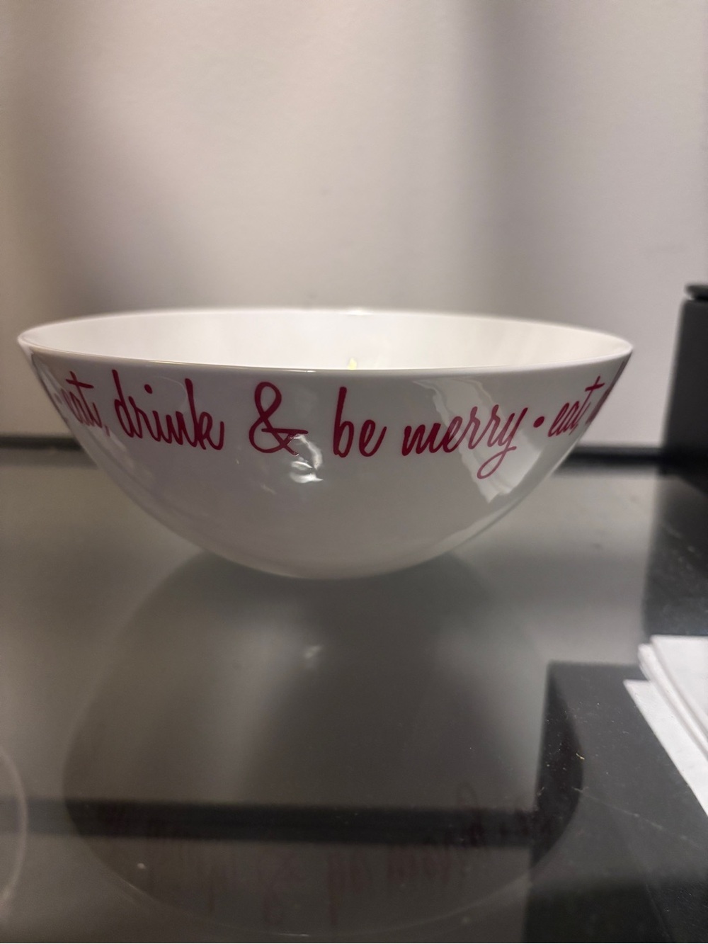 Like New Ciroa Ceramic Bowl with Red Script, eat, drink & be merry…set of 4